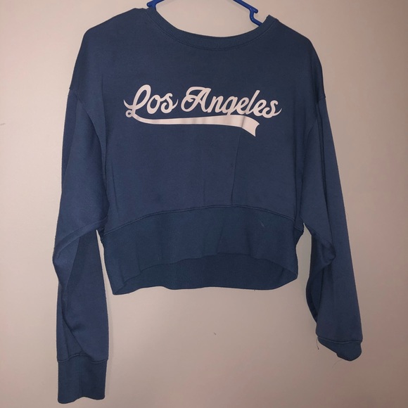 Cropped Graphic Jumper in Blue - Picture 2 of 2